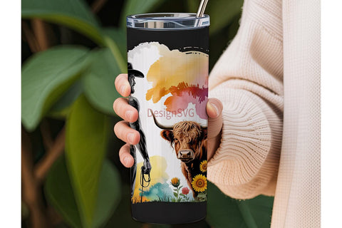 Cowboy and Highland Cow 20oz Tumbler Sublimation DesignSVG 