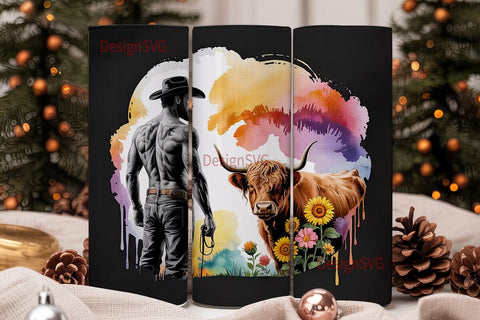 Cowboy and Highland Cow 20oz Tumbler Sublimation DesignSVG 