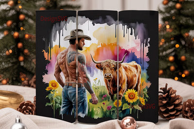 Cowboy and Highland Cow 20oz Tumbler Sublimation DesignSVG 