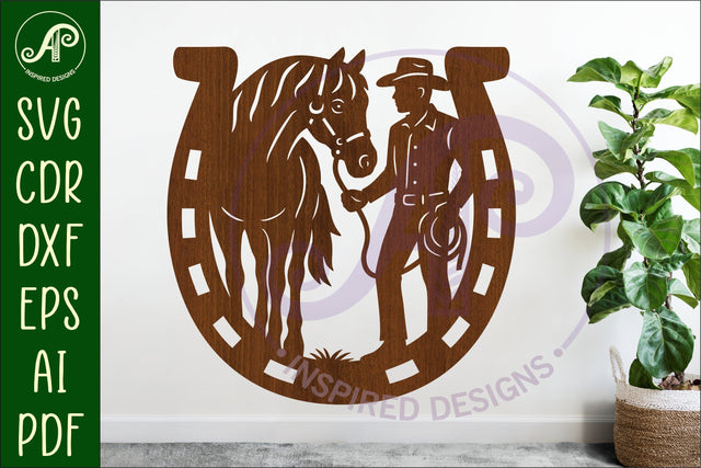 Cowboy and horse wall sign svg laser cut SVG APInspireddesigns 