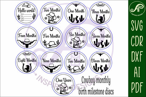 Cowboy Baby monthly milestone discs SVG laser engraved SVG APInspireddesigns 