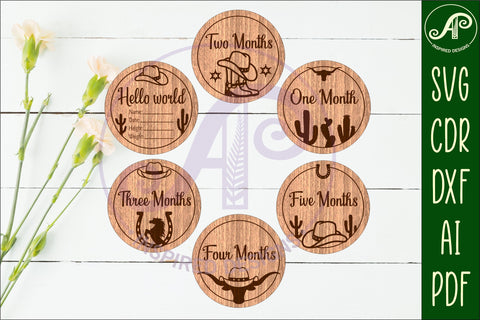 Cowboy Baby monthly milestone discs SVG laser engraved SVG APInspireddesigns 