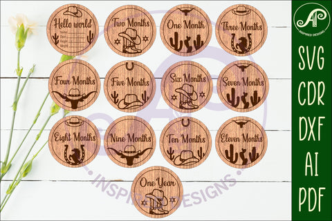 Cowboy Baby monthly milestone discs SVG laser engraved SVG APInspireddesigns 