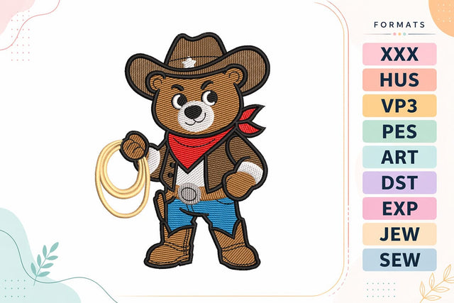 Cowboy Bear Embroidery Design - Cute Western Teddy Bear Embroidery/Applique DESIGNS sg embroidery 