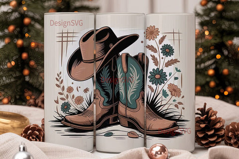 Cowboy Boots and Hat Tumbler Wrap Sublimation DesignSVG 