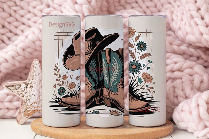 Cowboy Boots and Hat Tumbler Wrap Sublimation DesignSVG 