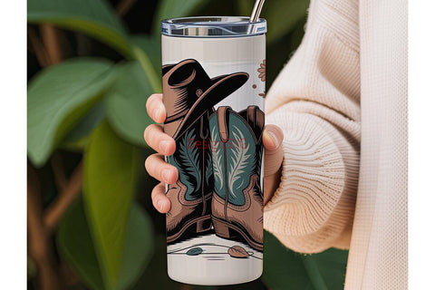 Cowboy Boots and Hat Tumbler Wrap Sublimation DesignSVG 