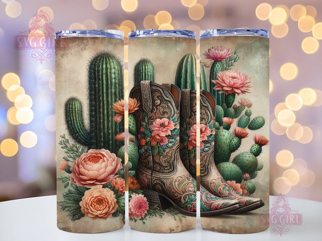 Cowboy Boots Cactus 20oz Tumbler Wrap Sublimation Design, Straight Tapered Tumbler Wrap, Let's Go Girls Western Tumbler Png, Instant Digital Download Sublimation SvggirlplusArt 