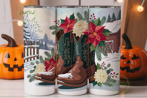 Cowboy Boots Christmas 20oz Tumbler Wrap Sublimation PixelChick 