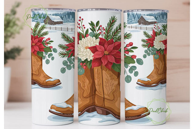 Cowboy Boots Christmas 20oz Tumbler Wrap Sublimation PixelChick 