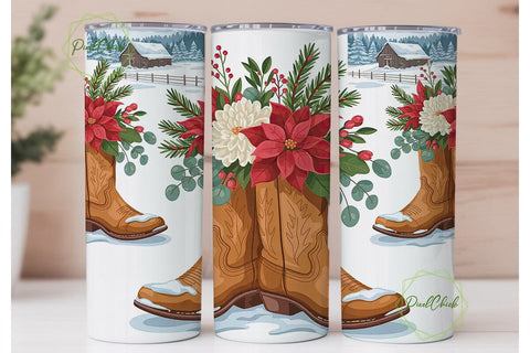 Cowboy Boots Christmas 20oz Tumbler Wrap Sublimation PixelChick 