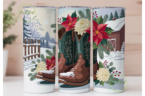 Cowboy Boots Christmas 20oz Tumbler Wrap Sublimation PixelChick 