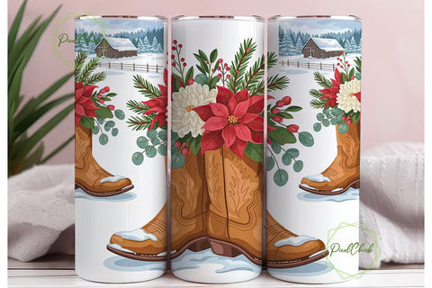 Cowboy Boots Christmas 20oz Tumbler Wrap Sublimation PixelChick 