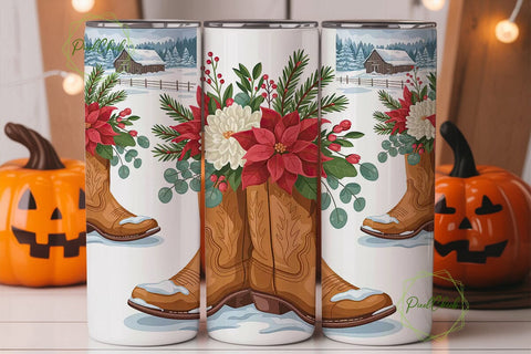 Cowboy Boots Christmas 20oz Tumbler Wrap Sublimation PixelChick 