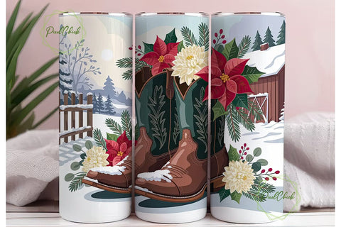 Cowboy Boots Christmas 20oz Tumbler Wrap Sublimation PixelChick 
