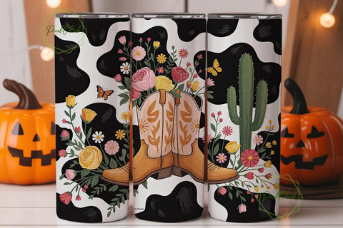 Cowboy Boots Floral 20oz Tumbler Wrap Sublimation PixelChick 