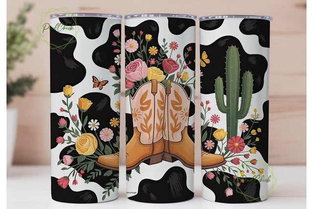 Cowboy Boots Floral 20oz Tumbler Wrap Sublimation PixelChick 