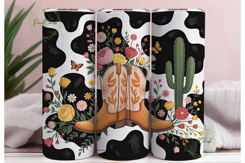 Cowboy Boots Floral 20oz Tumbler Wrap Sublimation PixelChick 
