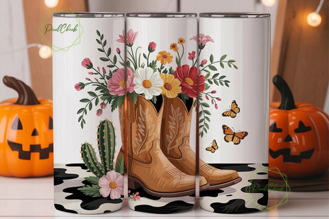 Cowboy Boots Floral 20oz Tumbler Wrap Sublimation PixelChick 