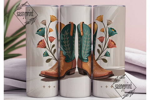Cowboy Boots Floral 20oz Tumbler Wrap Sublimation sassyprint 