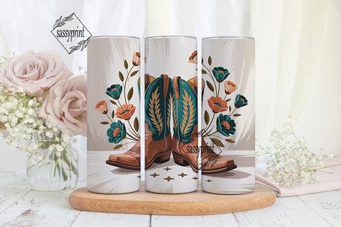 Cowboy Boots Floral 20oz Tumbler Wrap Sublimation sassyprint 