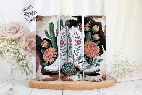 Cowboy Boots Floral 20oz Tumbler Wrap Sublimation sassyprint 