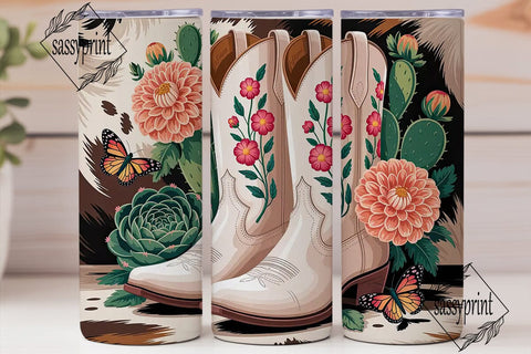 Cowboy Boots Floral 20oz Tumbler Wrap Sublimation sassyprint 