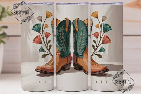 Cowboy Boots Floral 20oz Tumbler Wrap Sublimation sassyprint 