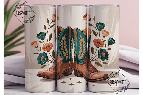 Cowboy Boots Floral 20oz Tumbler Wrap Sublimation sassyprint 