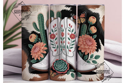 Cowboy Boots Floral 20oz Tumbler Wrap Sublimation sassyprint 