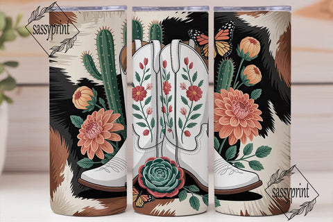 Cowboy Boots Floral 20oz Tumbler Wrap Sublimation sassyprint 