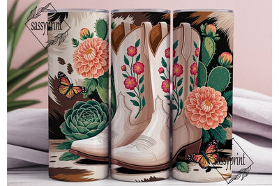 Cowboy Boots Floral 20oz Tumbler Wrap Sublimation sassyprint 