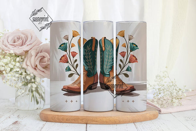 Cowboy Boots Floral 20oz Tumbler Wrap Sublimation sassyprint 