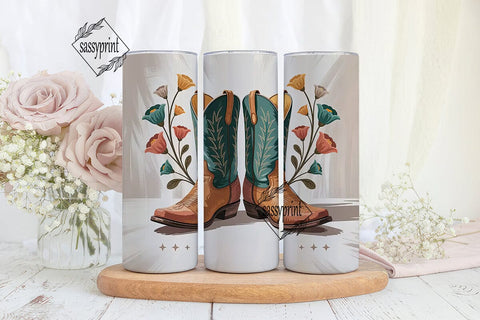 Cowboy Boots Floral 20oz Tumbler Wrap Sublimation sassyprint 