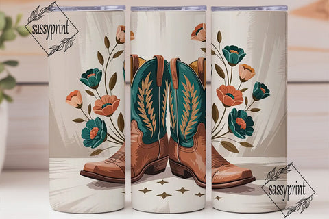 Cowboy Boots Floral 20oz Tumbler Wrap Sublimation sassyprint 