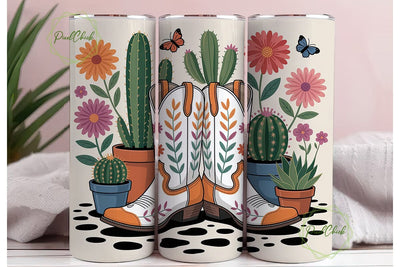 Cowboy Boots Floral Cactus Tumbler Wrap Sublimation PixelChick 
