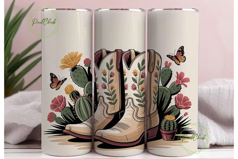 Cowboy Boots & Flowers 20oz Tumbler Sublimation PixelChick 