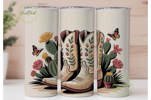 Cowboy Boots & Flowers 20oz Tumbler Sublimation PixelChick 