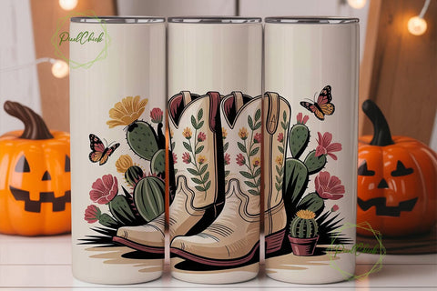 Cowboy Boots & Flowers 20oz Tumbler Sublimation PixelChick 