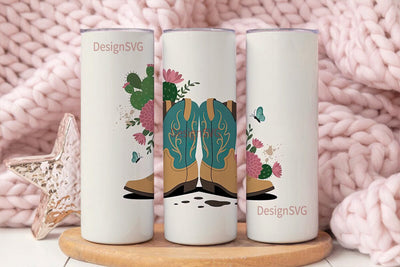Cowboy Boots & Flowers 20oz Tumbler Wrap Sublimation DesignSVG 
