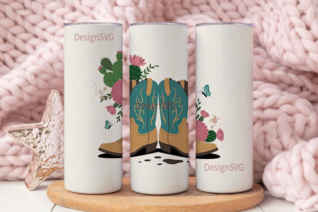 Cowboy Boots & Flowers 20oz Tumbler Wrap Sublimation DesignSVG 