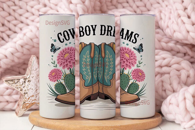 Cowboy Boots & Flowers 20oz Tumbler Wrap Sublimation DesignSVG 