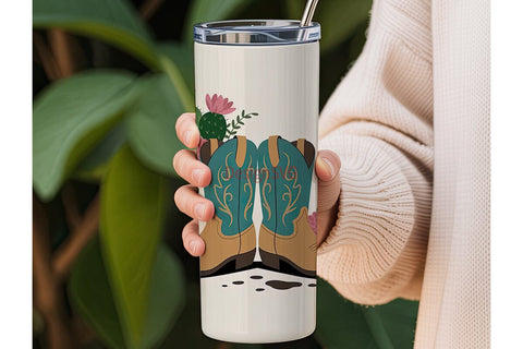 Cowboy Boots & Flowers 20oz Tumbler Wrap Sublimation DesignSVG 