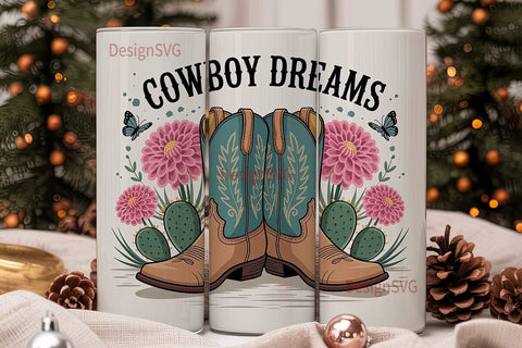 Cowboy Boots & Flowers 20oz Tumbler Wrap Sublimation DesignSVG 