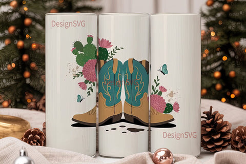Cowboy Boots & Flowers 20oz Tumbler Wrap Sublimation DesignSVG 