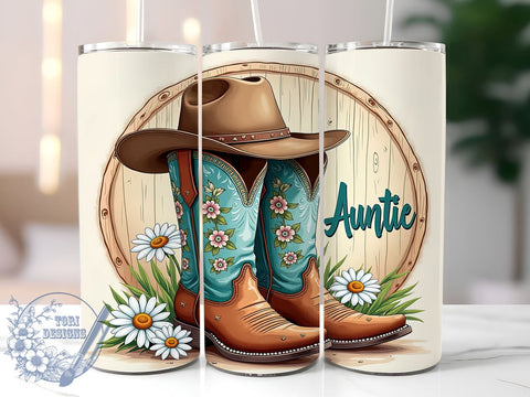 Cowboy Boots Hat 20oz Skinny Tumbler PNG, Auntie Cowgirl Tumbler Sublimation Wrap, Straight & Tapered Tumbler Wrap, Instant Digital Download Sublimation ToriDesigns 