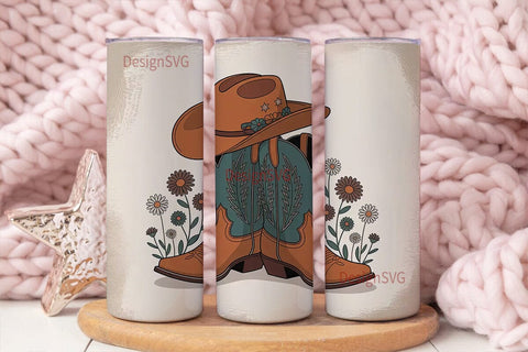 Cowboy Boots & Hat 20oz Tumbler Wrap Sublimation DesignSVG 