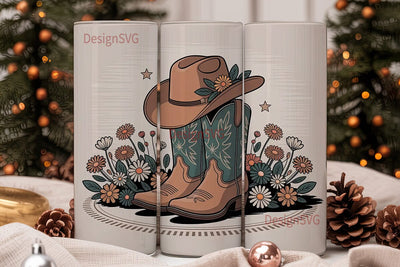 Cowboy Boots & Hat 20oz Tumbler Wrap Sublimation DesignSVG 