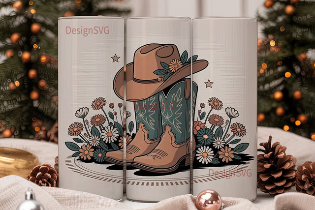 Cowboy Boots & Hat 20oz Tumbler Wrap Sublimation DesignSVG 