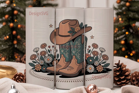 Cowboy Boots & Hat 20oz Tumbler Wrap Sublimation DesignSVG 